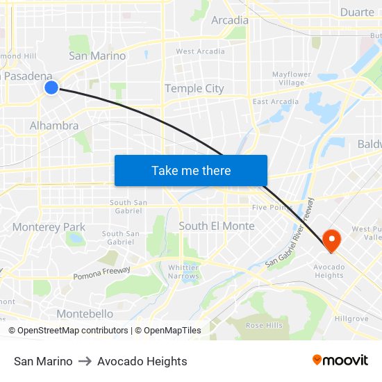 San Marino to Avocado Heights map