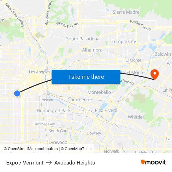 Expo / Vermont to Avocado Heights map