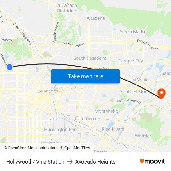 Hollywood / Vine Station to Avocado Heights map