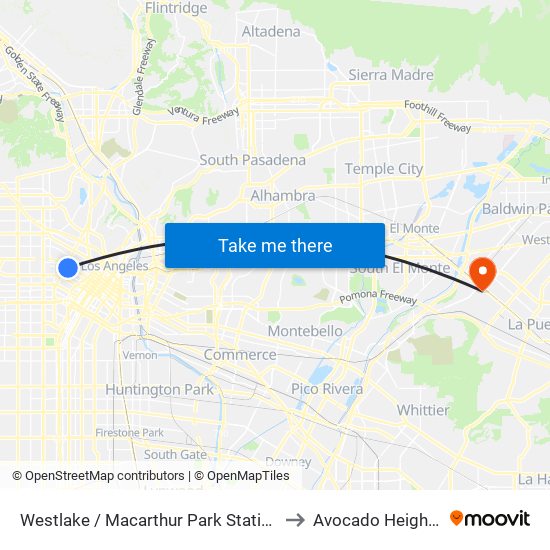 Westlake / Macarthur Park Station to Avocado Heights map