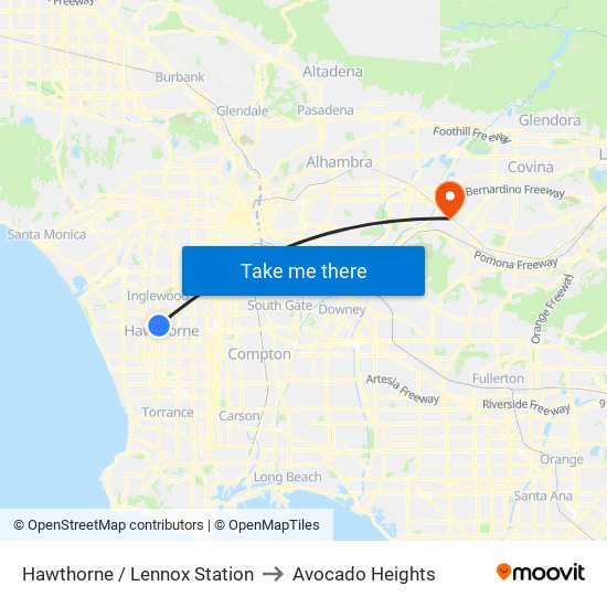 Hawthorne / Lennox Station to Avocado Heights map