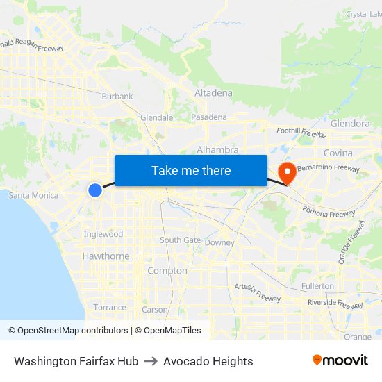 Washington Fairfax Hub to Avocado Heights map