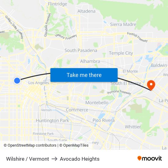 Wilshire / Vermont to Avocado Heights map