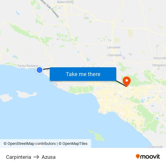 Carpinteria to Azusa map