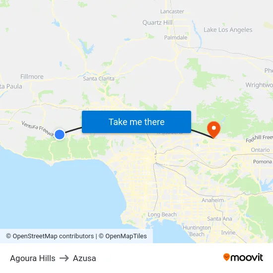Agoura Hills to Azusa map