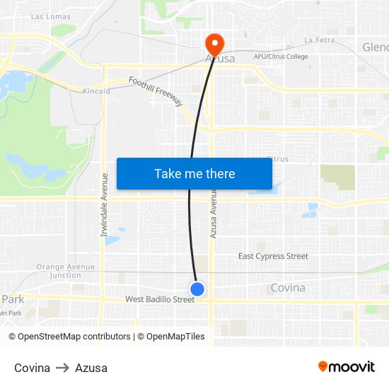 Covina to Azusa map