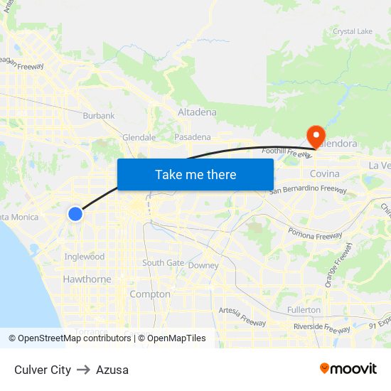 Culver City to Azusa map