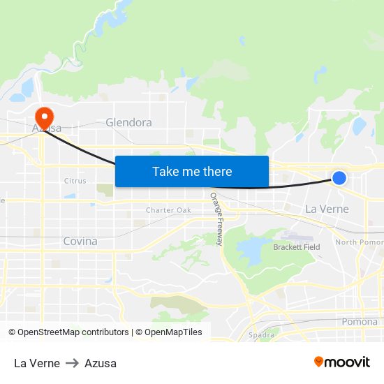 La Verne to Azusa map
