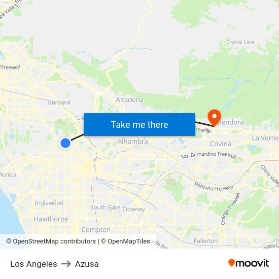 Los Angeles to Azusa map