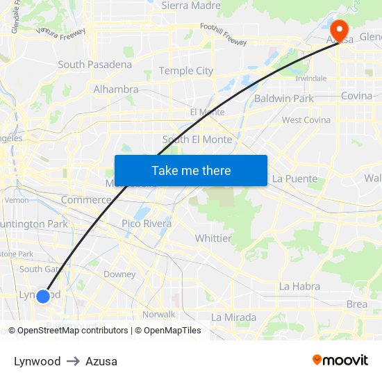 Lynwood to Azusa map