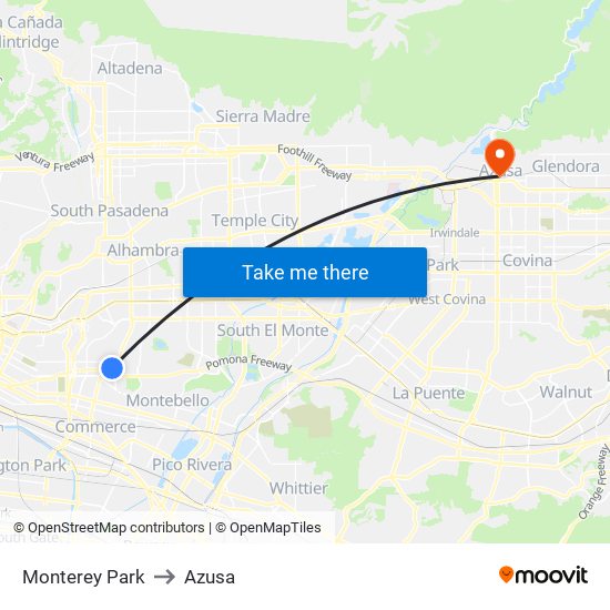 Monterey Park to Azusa map