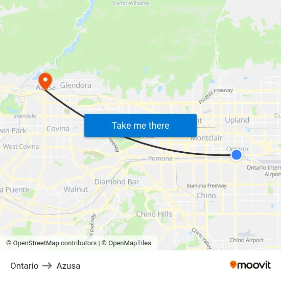 Ontario to Azusa map