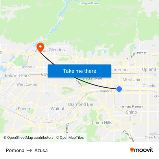 Pomona to Azusa map