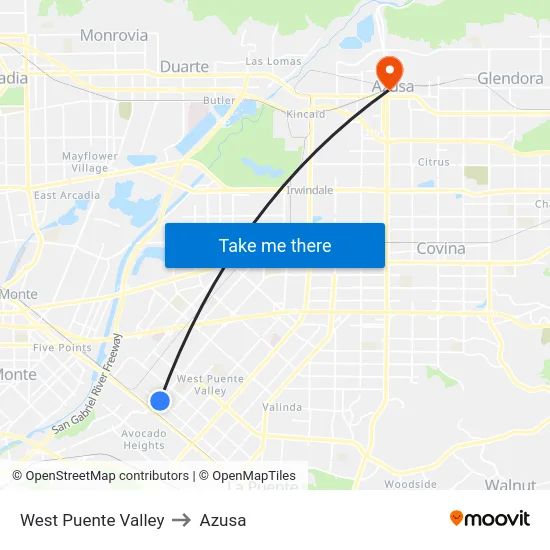 West Puente Valley to Azusa map