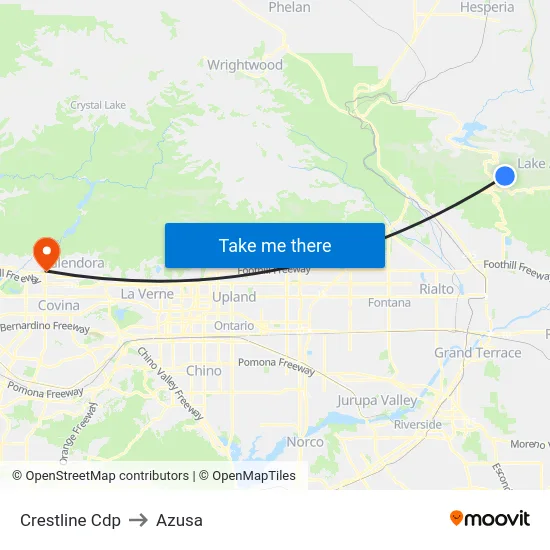 Crestline Cdp to Azusa map