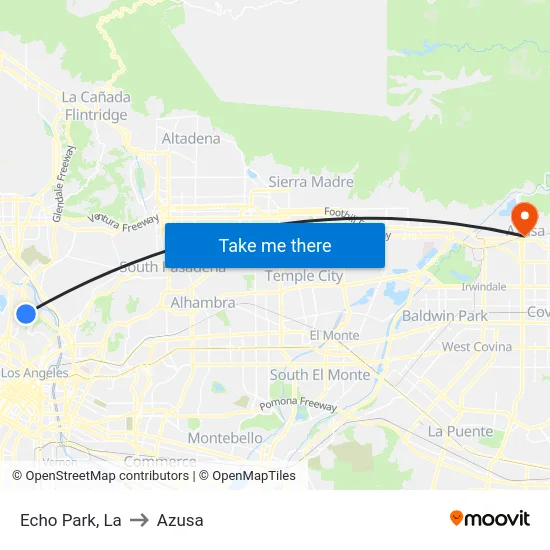 Echo Park to Azusa map