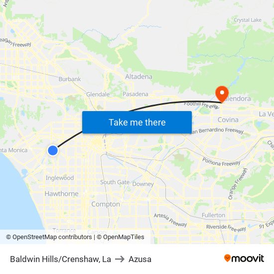 Baldwin Hills/Crenshaw, La to Azusa map