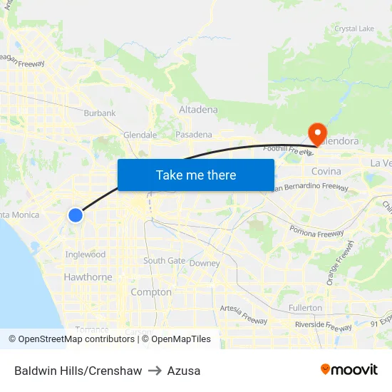 Baldwin Hills/Crenshaw to Azusa map