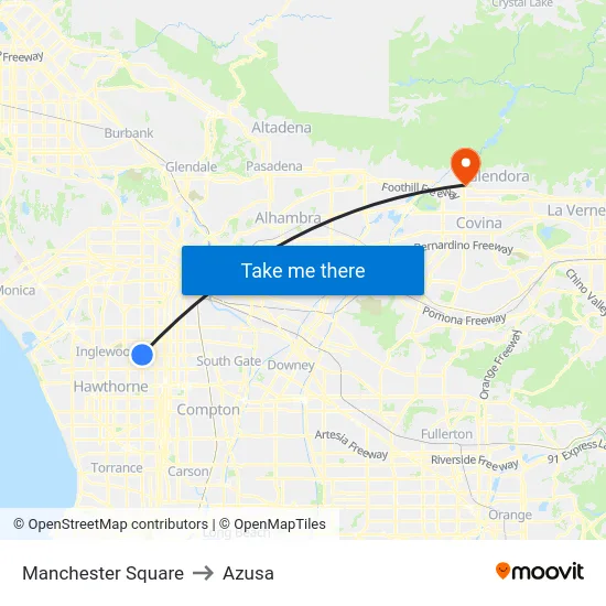 Manchester Square to Azusa map