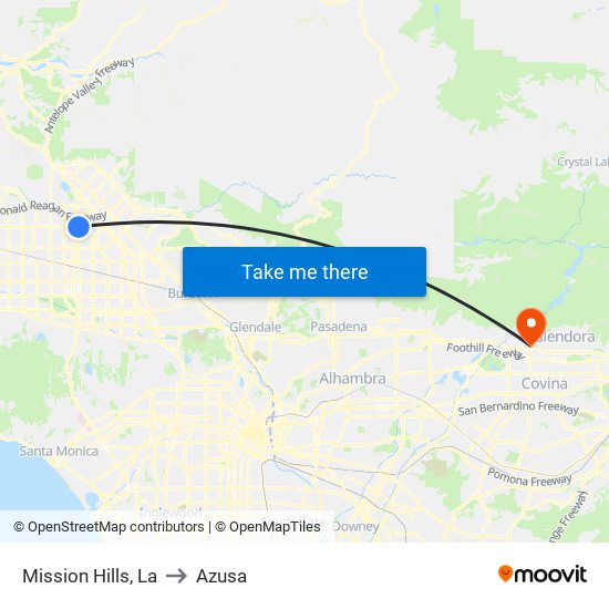 Mission Hills, La to Azusa map