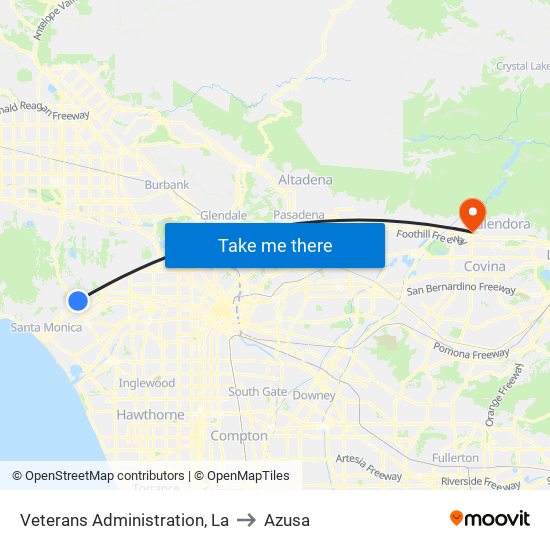 Veterans Administration, La to Azusa map