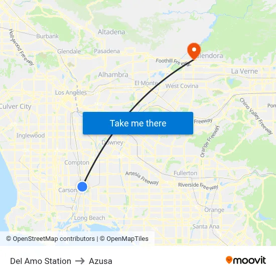 Del Amo Station to Azusa map