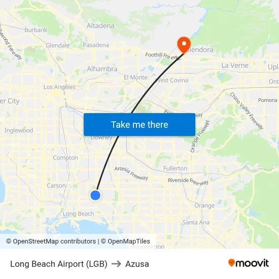 Long Beach Airport (LGB) to Azusa map