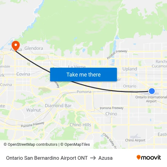 Ontario San Bernardino Airport ONT to Azusa map