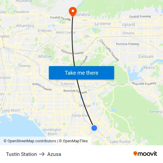 Tustin Station to Azusa map
