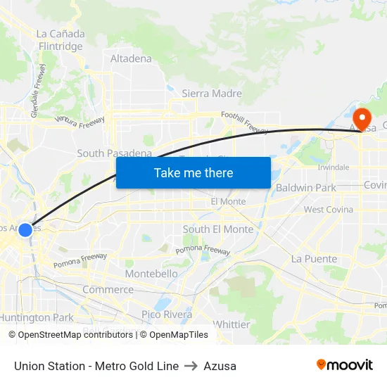 Union Station - Metro Gold Line to Azusa map