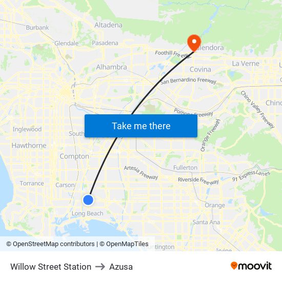 Willow Street Station to Azusa map