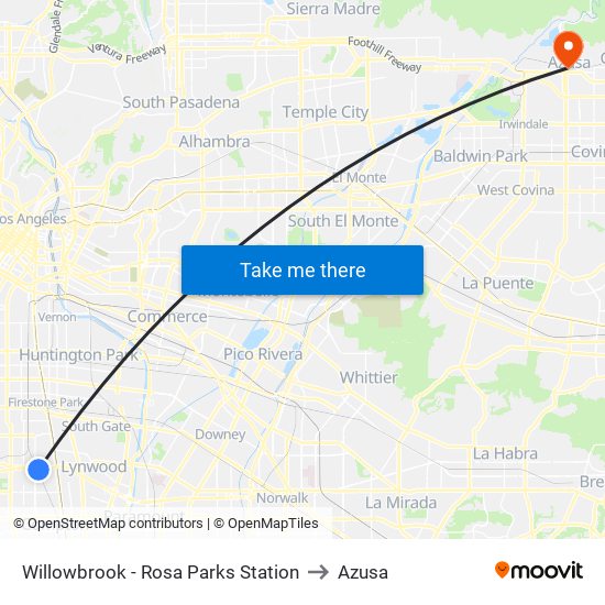 Willowbrook - Rosa Parks Station to Azusa map