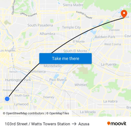 103rd Street / Watts Towers Station to Azusa map