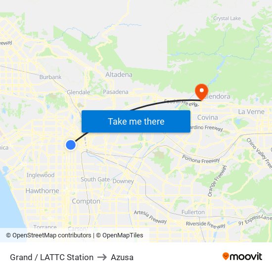 Grand / LATTC Station to Azusa map