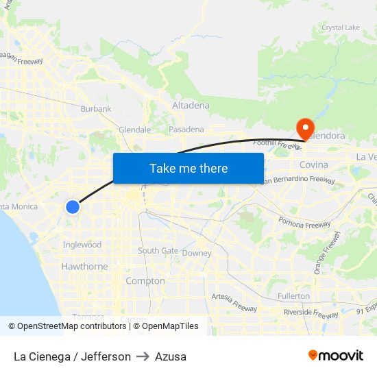 La Cienega / Jefferson to Azusa map