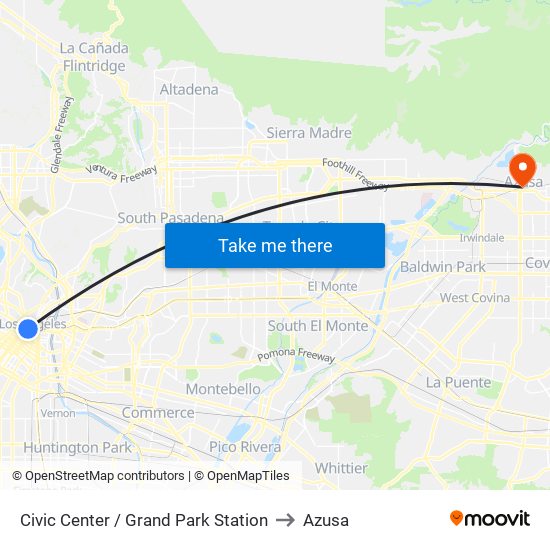 Civic Center / Grand Park Station to Azusa map