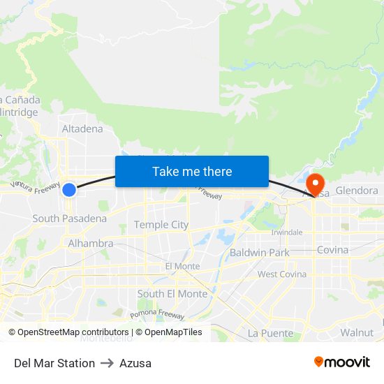 Del Mar Station to Azusa map
