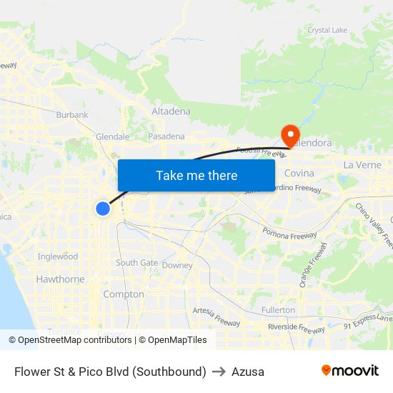 Flower St & Pico Blvd (Southbound) to Azusa map