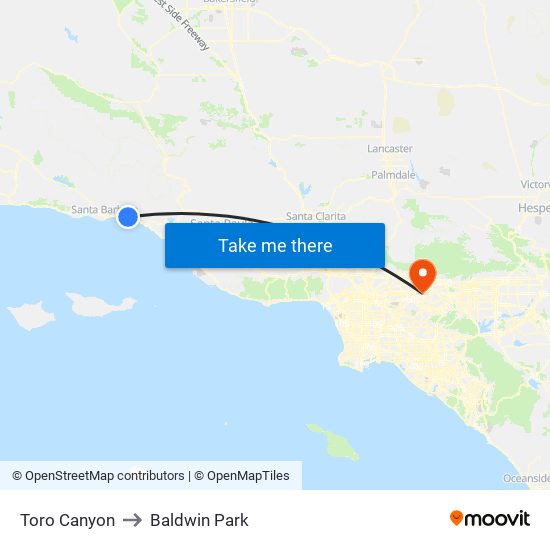 Toro Canyon to Baldwin Park map