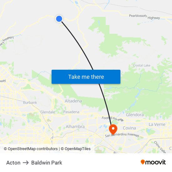 Acton to Baldwin Park map