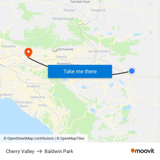 Cherry Valley to Baldwin Park map