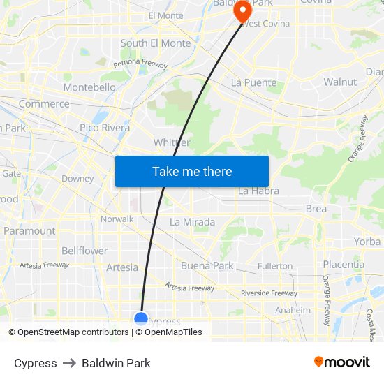 Cypress to Baldwin Park map