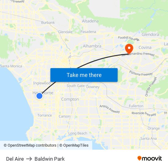 Del Aire to Baldwin Park map