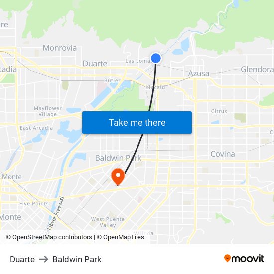 Duarte to Baldwin Park map