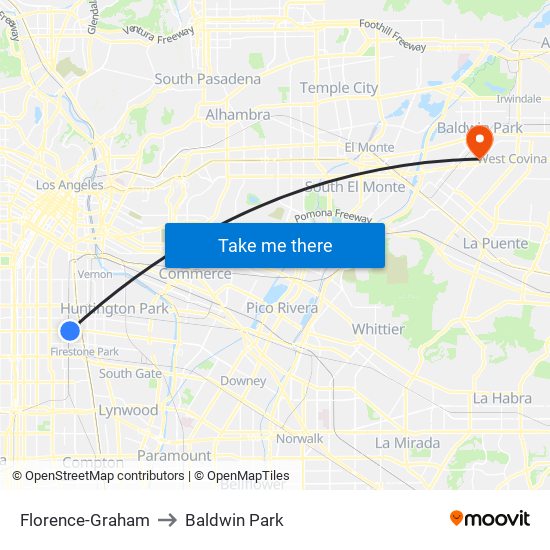 Florence-Graham to Baldwin Park map