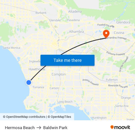Hermosa Beach to Baldwin Park map
