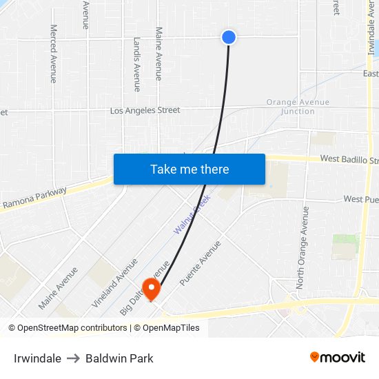 Irwindale to Baldwin Park map
