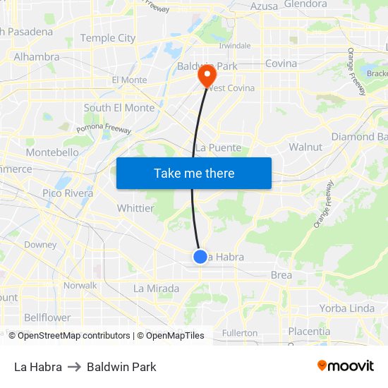 La Habra to Baldwin Park map