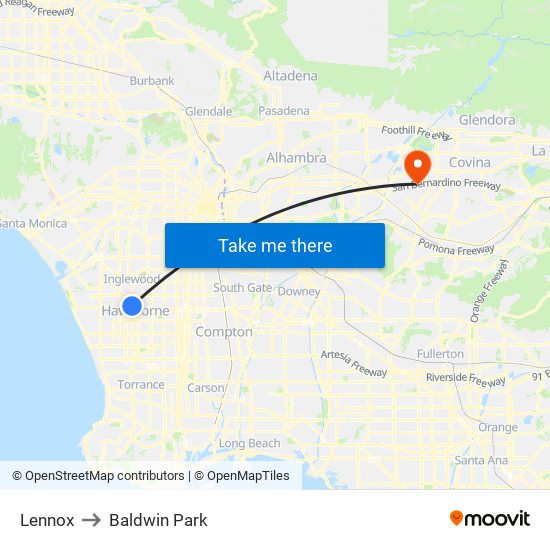 Lennox to Baldwin Park map