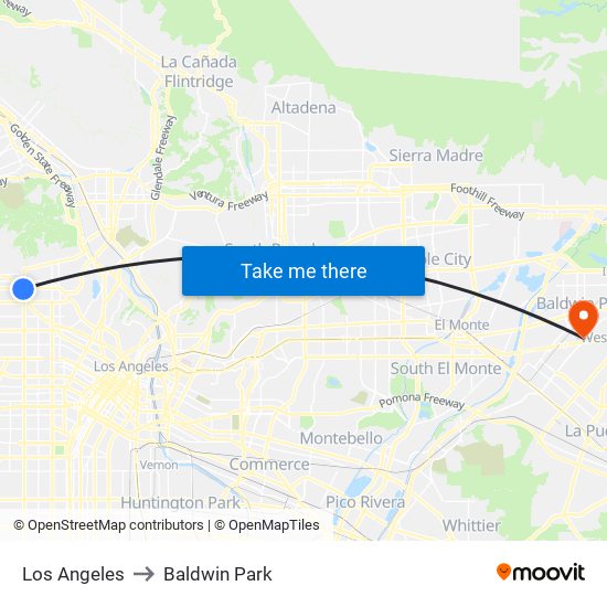 Los Angeles to Baldwin Park map